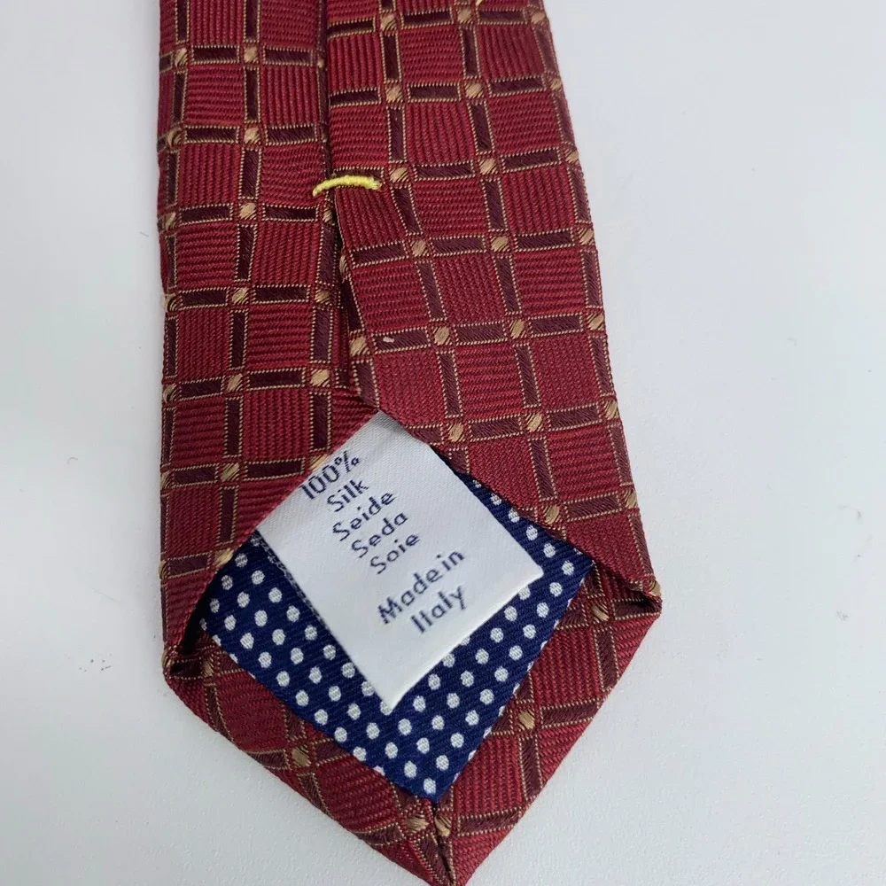 Eton Tie Mens One Size Red Maroon Patterned Silk Classic Necktie Italy Made‎ NWT